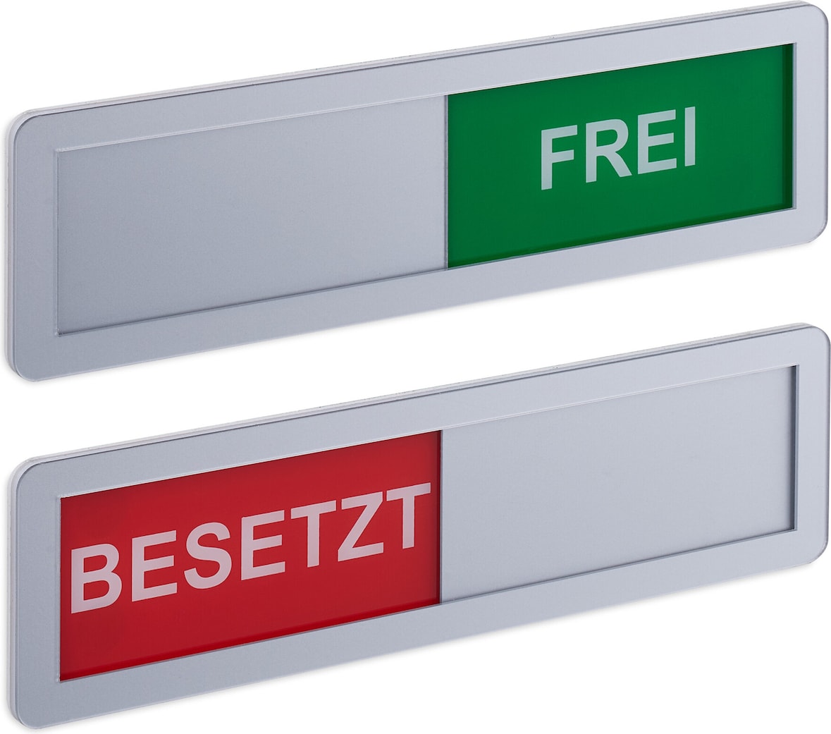Relaxdays Türschild "Besetzt Frei", 2er Set, Toilettenschild mit Klebestreifen, Magneten und Schieber, Acryl, silber