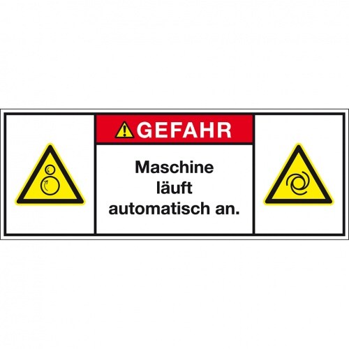 Aufkleber I Produktsicherheitsschild Gef.Maschine läuft, RoHS konform, Folie, selbstklebend, 200x75mm, ISO 3864-2