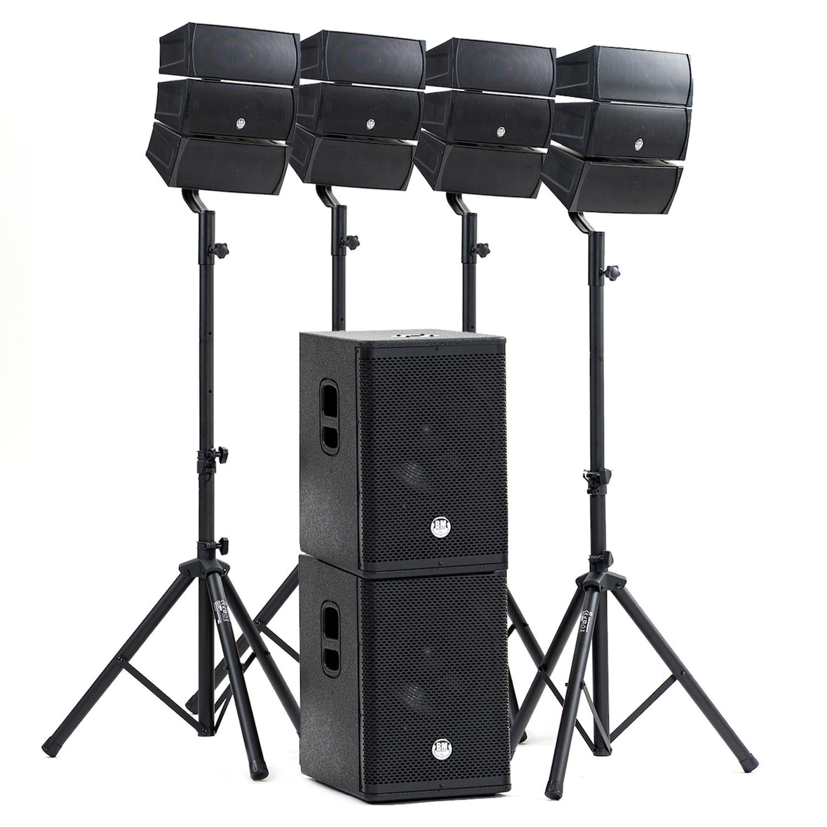 Pack Sono DJ 2000W complet BM SONIC BMS-12-ARRAY-BT - 4 Enceintes satellites, 2x SUB 31cm USB/Bluetooth, Supports Câbles