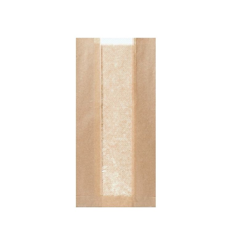 1000x Bäckerbeutel mit Sichtstreifen 160 + 80 x 320 mm braun (308642)