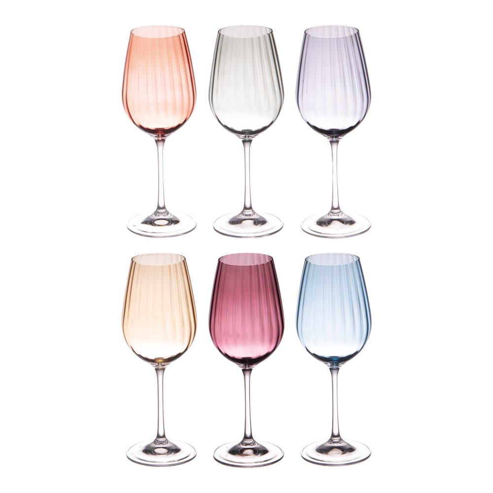 Coffret de 6 verres à pied Lumen 35 cl -  35.00 cl Multicolore Rond Verre Cristallin Table Passion 26.00x18.00 cm