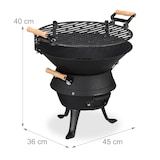 thumbnail of Relaxdays Grillfass Gusseisen, höhenverstellbarer Grillrost, Belüftung, Fassgrill für Holzkohle, HBT 40x45x36cm, schwarz