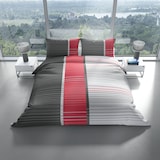 thumbnail of Bettwäsche 155x220 Grau Rot Gestreift Mikrofaser Set