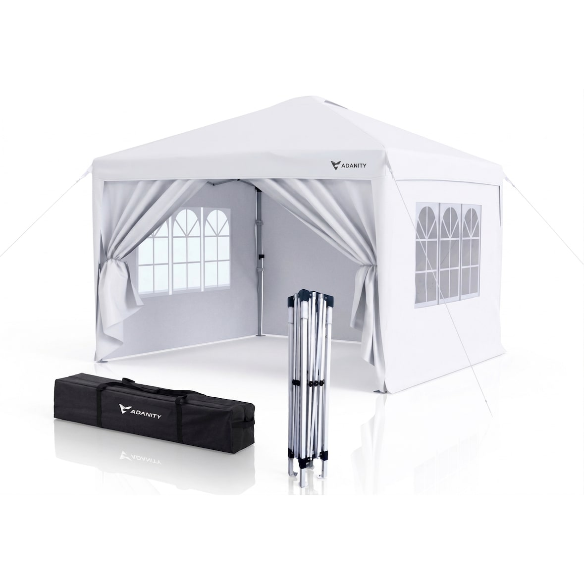 Carpa Plegable 3x3m Blanca - Gazebo 4 Paredes - Protección UV 210D Silver Impermeable - Acero Reforzado - Bolsa Anclajes Catering Fiestas