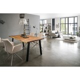 thumbnail of SalesFever Massiver Esstisch 3,5 cm Akazie Natur Baumkante 220 x 110 V-Gestell Schwarz
