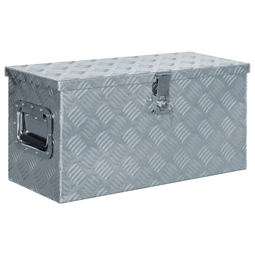 DELUKE® Aluminiumbox mit Deckel - Abschließbar Alubox Deichselbox Alu Anhängerbox Werkzeugkiste Metall Transportbox Metallkiste, 61,5x26,5x30cm Silber