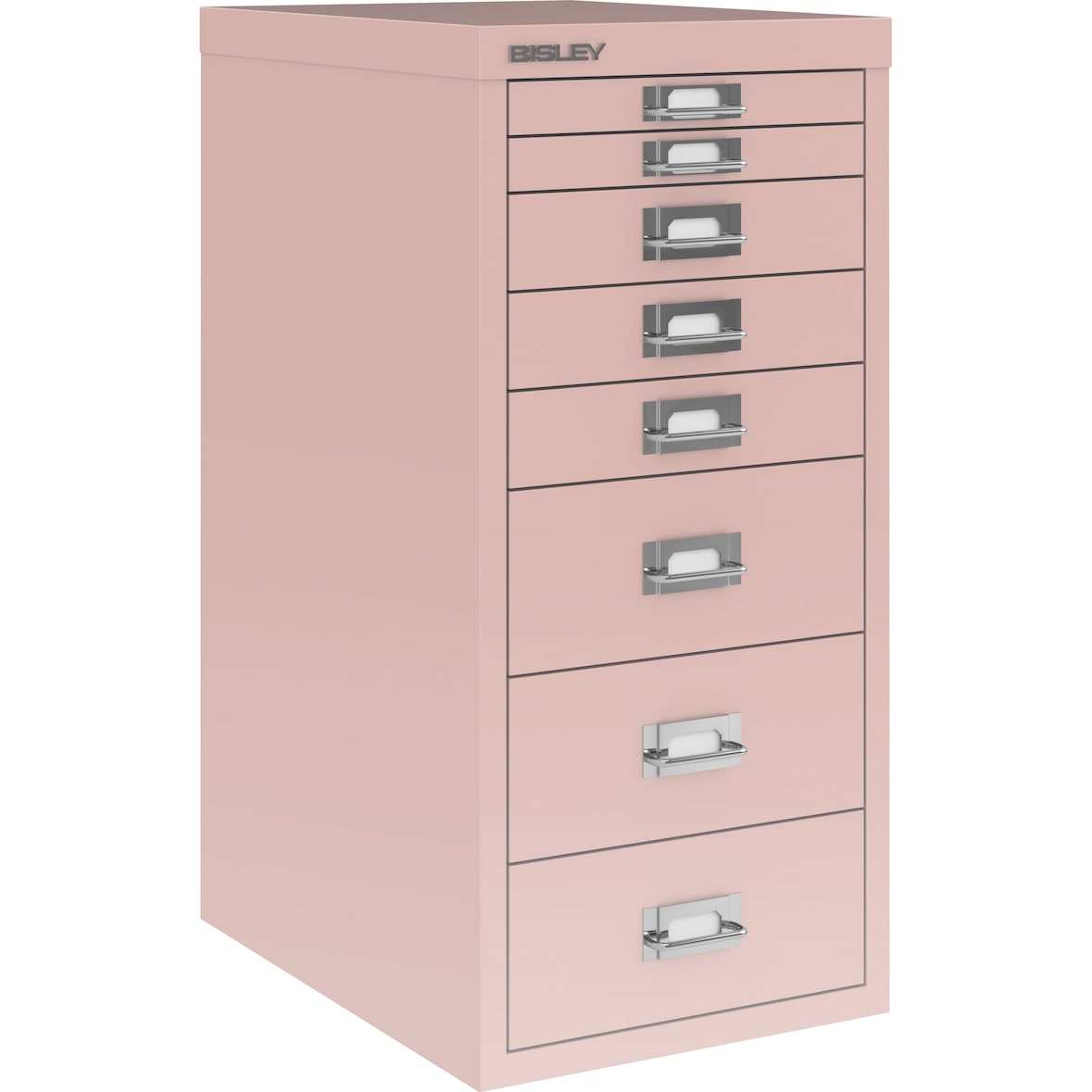 Bisley Multidrawer Schubladenschrank aus Metall mit 8 Schubladen DIN A4 ohne Sockel - Farbe: Pastellpink