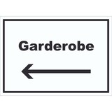 thumbnail of Garderobe Schild mit Text Richtungspfeil links Kleidung aufbewahren waagerecht A6 (105x148mm)