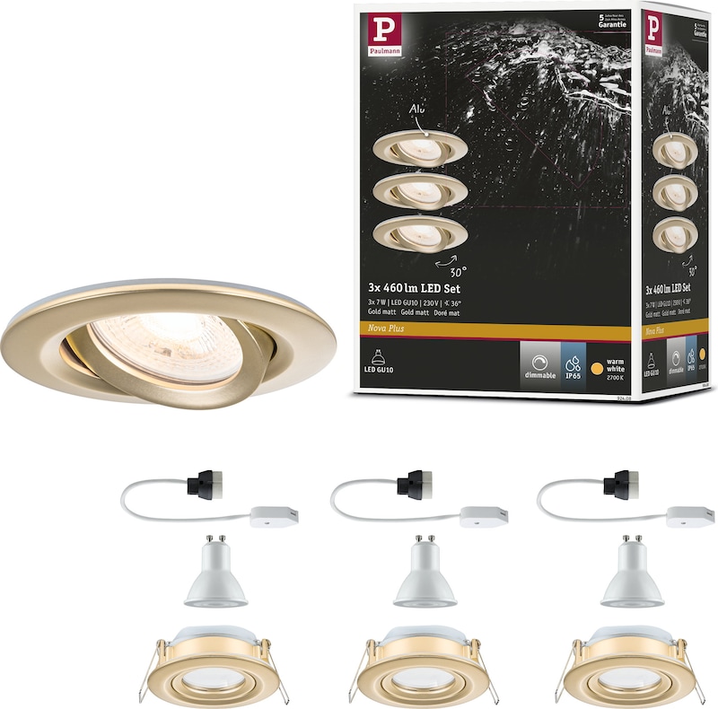 Ein Set von drei schwenkbaren LED-Einbaustrahlern.