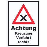 thumbnail of Schild Achtung Kreuzung Vorfahrt rechts A5 Rückseite selbstklebend