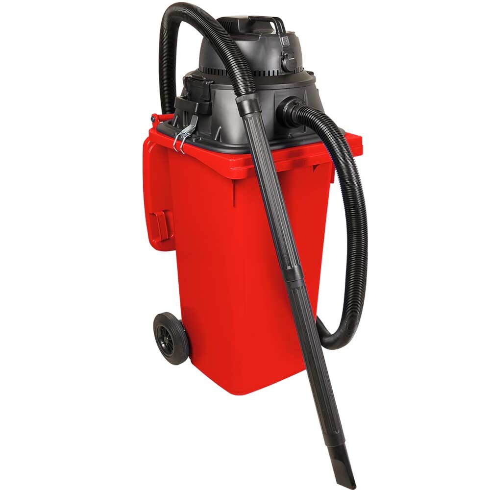 Nass-/Trockensauger/Industriesauger 1100 Watt, mit 120 Liter Behälter (DIN Mülltonne) rot, inkl. zusätzl. Steckdosenanschluss