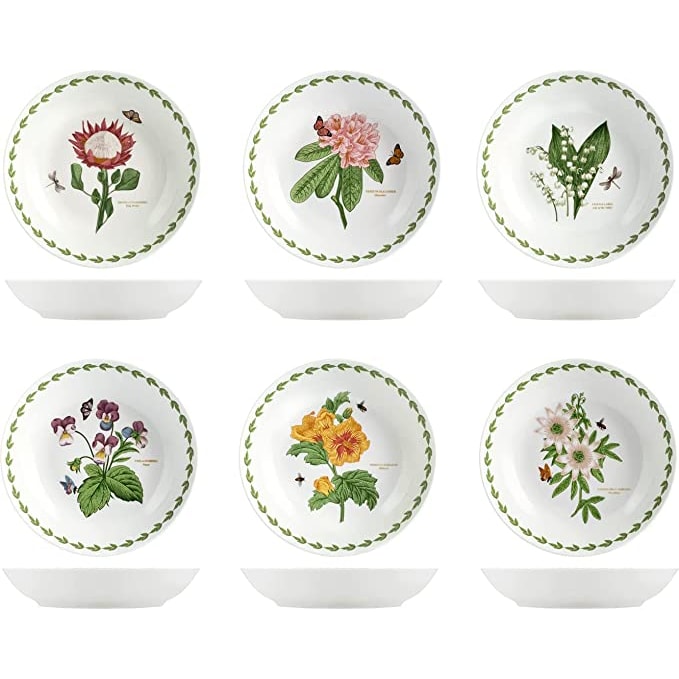 H&H Confezione 6 Piatti Fondi Flowers Decorati Porcellana, Bianco, Cm 20