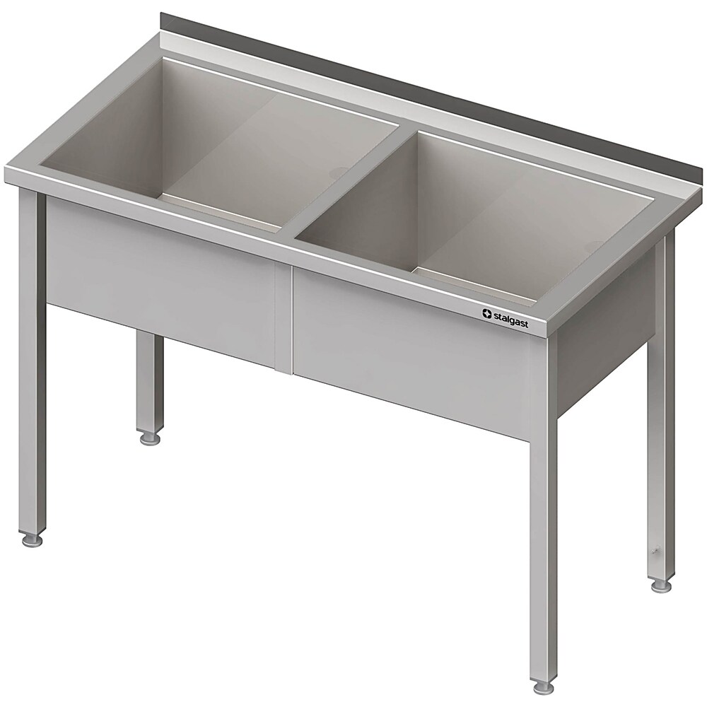 Stalgast Edelstahl Topfspüle mit zwei Becken, 1600x700x850 mm, 300 mm Beckenhöhe, mit Aufkantung, verschweißt