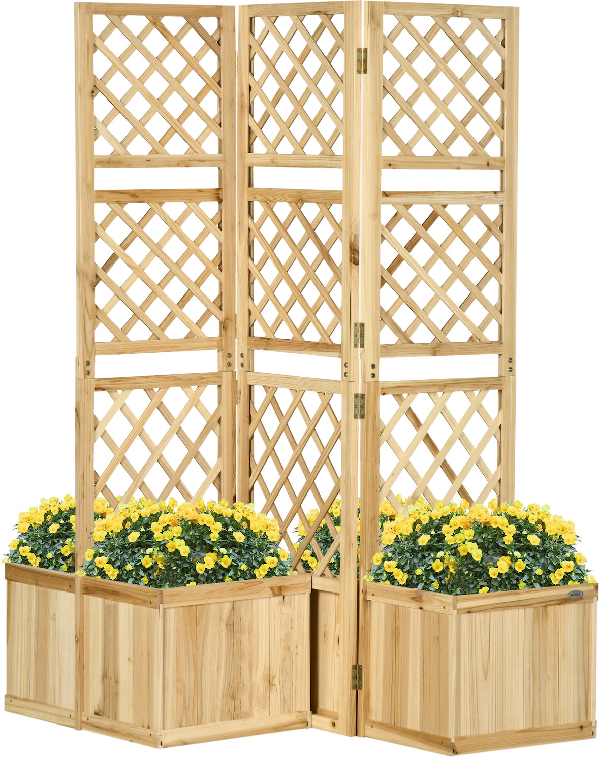 Sichtschutz Paravent Outdoor 133x62x165 cm klappbares Spalier mit 4 Blumenkästen Naturholz wetterfest für Garten Terrasse Poolbereich