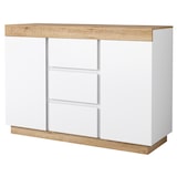 thumbnail of Kommode 120x40x82 mit 3 Schubladen & 2 Türen, Sideboard Schrank Stauraum, E1 Spanplatte Möbel für Schlafzimmer Wohnzimmer, Weiß Eiche