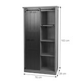 thumbnail of Armoire HWC-K75, commode Highboard, porte coulissante 8 compartiments de rangement, aspect bois métal industriel 163x76x38cm ~ blanc