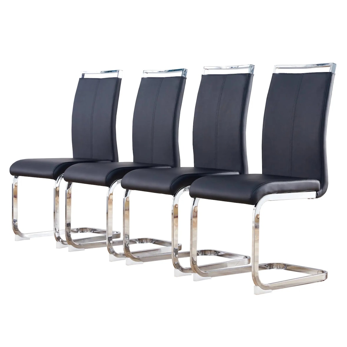 Merax Freischwinger (4 St), 4er Set Esszimmerstuhl Kunstleder Polsterstuhl Schwingstühle, Schwarz | Silber