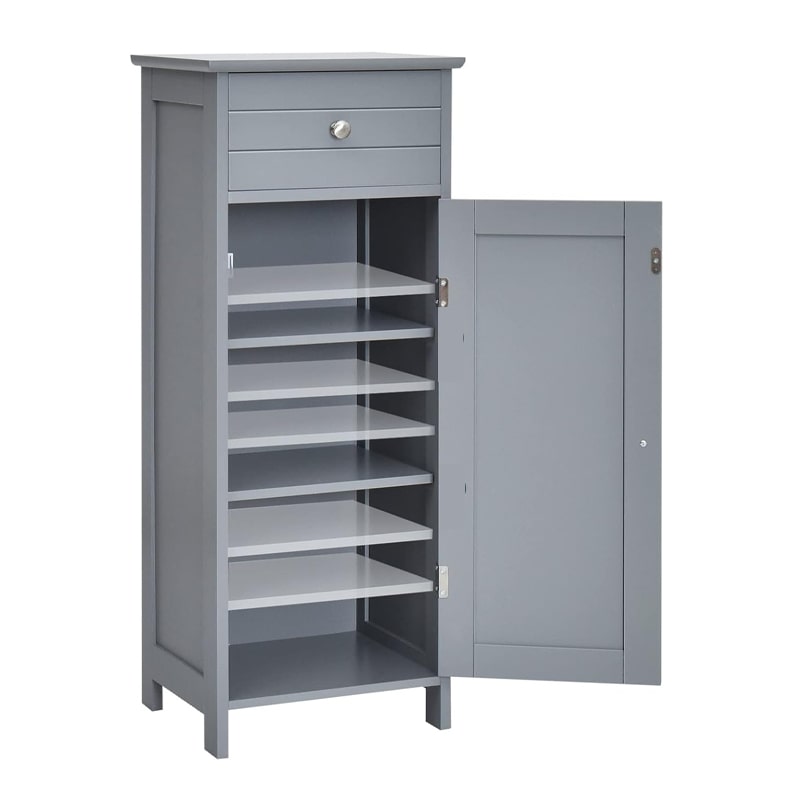 COSTWAY Armario de baño estrecho, armario de baño independiente con cajón y estantes ajustables, 35 x 30 x 88 cm (gris)