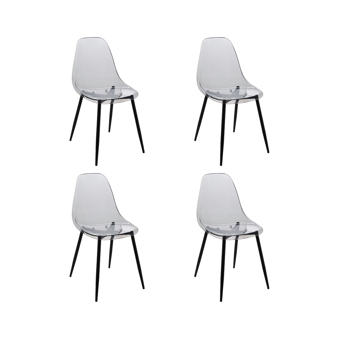 Dmora Set di 4 sedie Dabdalhad, Poltrona in PET, Sedia da pranzo ergonomica, Seduta per riunioni, 53x46h81 cm, Fumé
