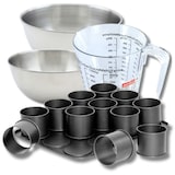 thumbnail of Set pâtisserie avec plaque à 12 mini moules ronds 38 x 30 cm en acier, 2 bols à mixer, verre mesureur et spatule Zenker