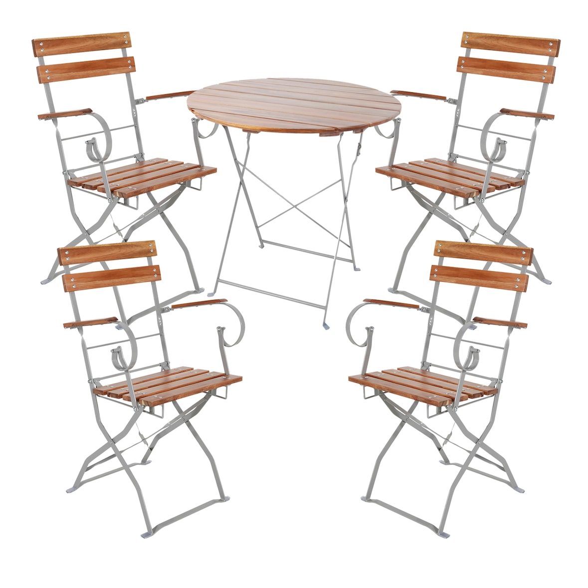 5er Biergarten Set Biergartengarnitur Biergartenmöbel rund Ø80cm