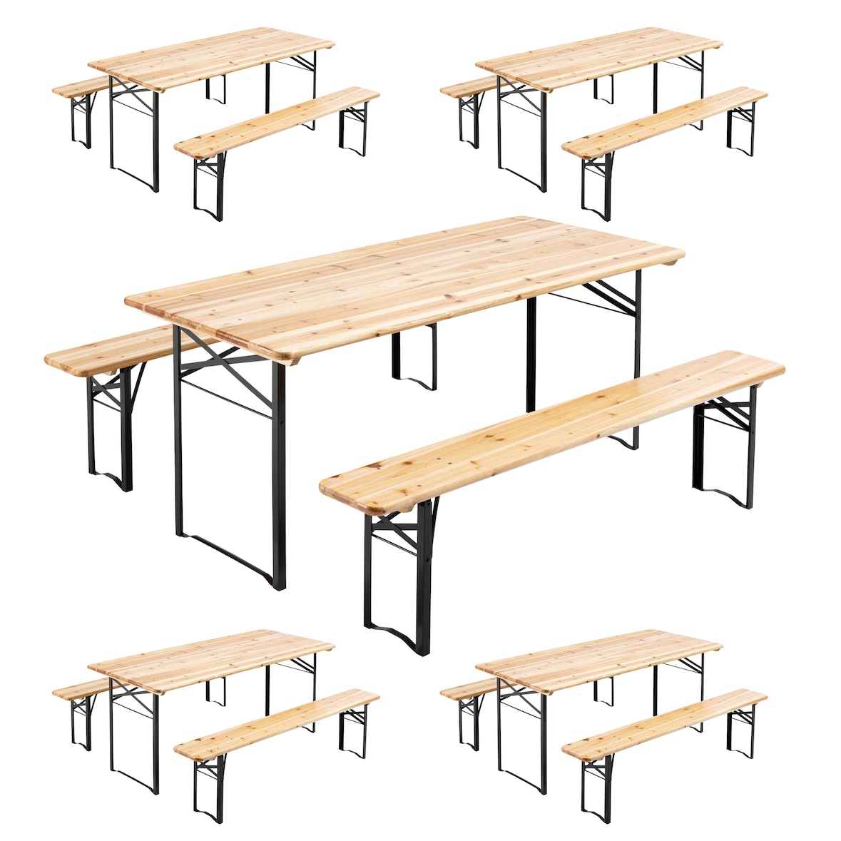 5 Tables pliantes 180x80x76cm + 10 bancs pliants bois - Oviala
