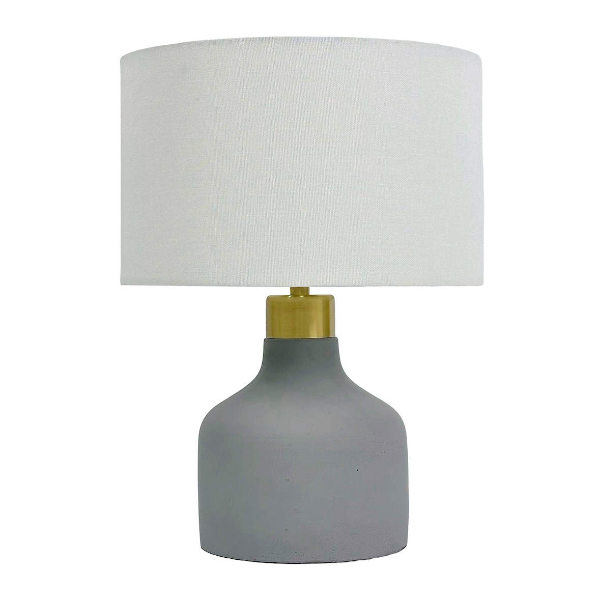 Relaxdays Tischlampe, Betonfuß, Stoffschirm, E27, HxD: 35 x 25 cm, Nachttischlampe mit Kabel, Schlafzimmer, grau/weiß