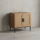 thumbnail of Waschbeckenunterschrank Eiche-Optik 60x60x40 cm mit Türen, Badezimmerschrank mit Rattangeflecht, Unterschrank Stehend, Badschrank Midischrank Klein
