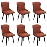 thumbnail of Conjunto de 6 cadeiras de jantar HWC-M60, cadeira estofada cadeira de cozinha cadeira de braços, tecido/têxtil madeira maciça ~ terracota-castanho