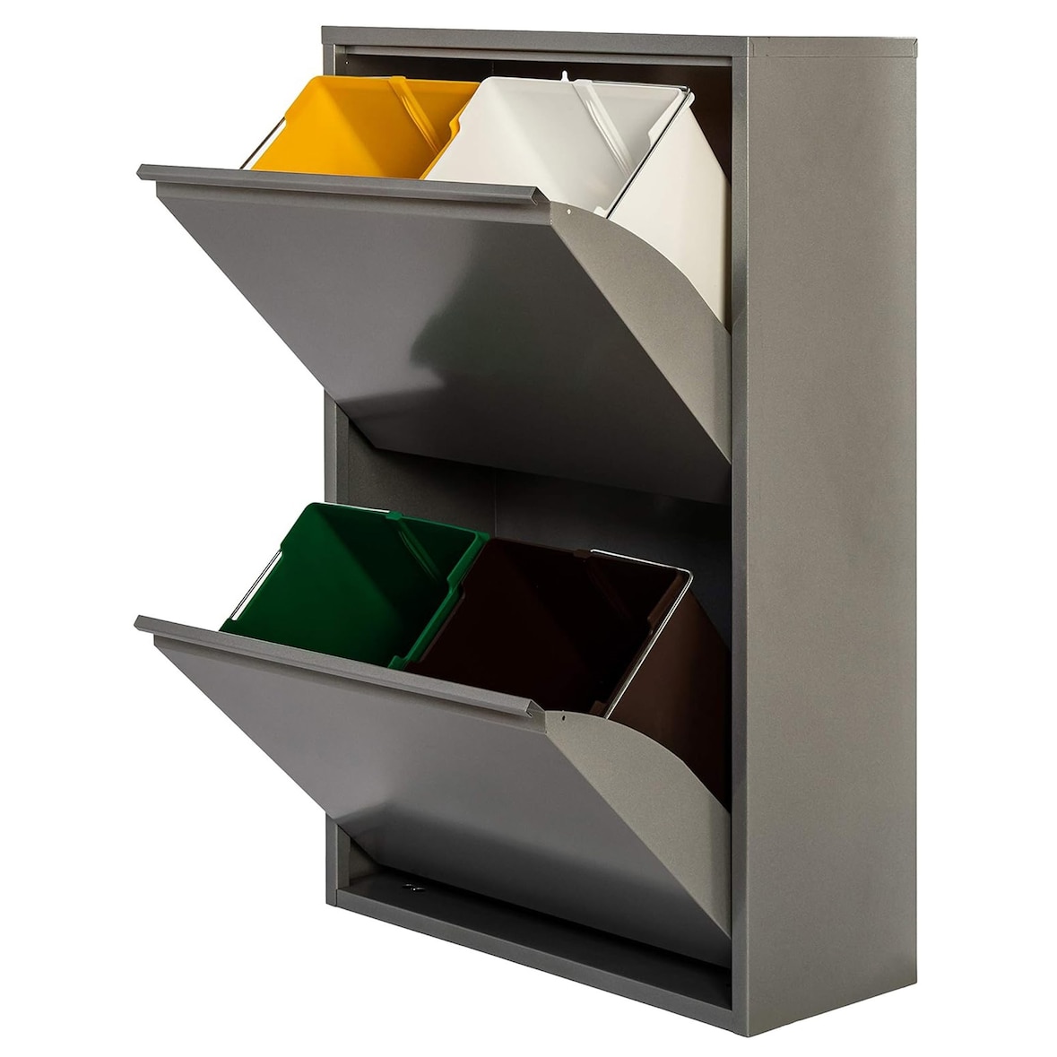 WellHome - Caixote de lixo metálico com 4 compartimentos de 68L (4x17L), cor Cinza brilhante - 60x25x92 cm