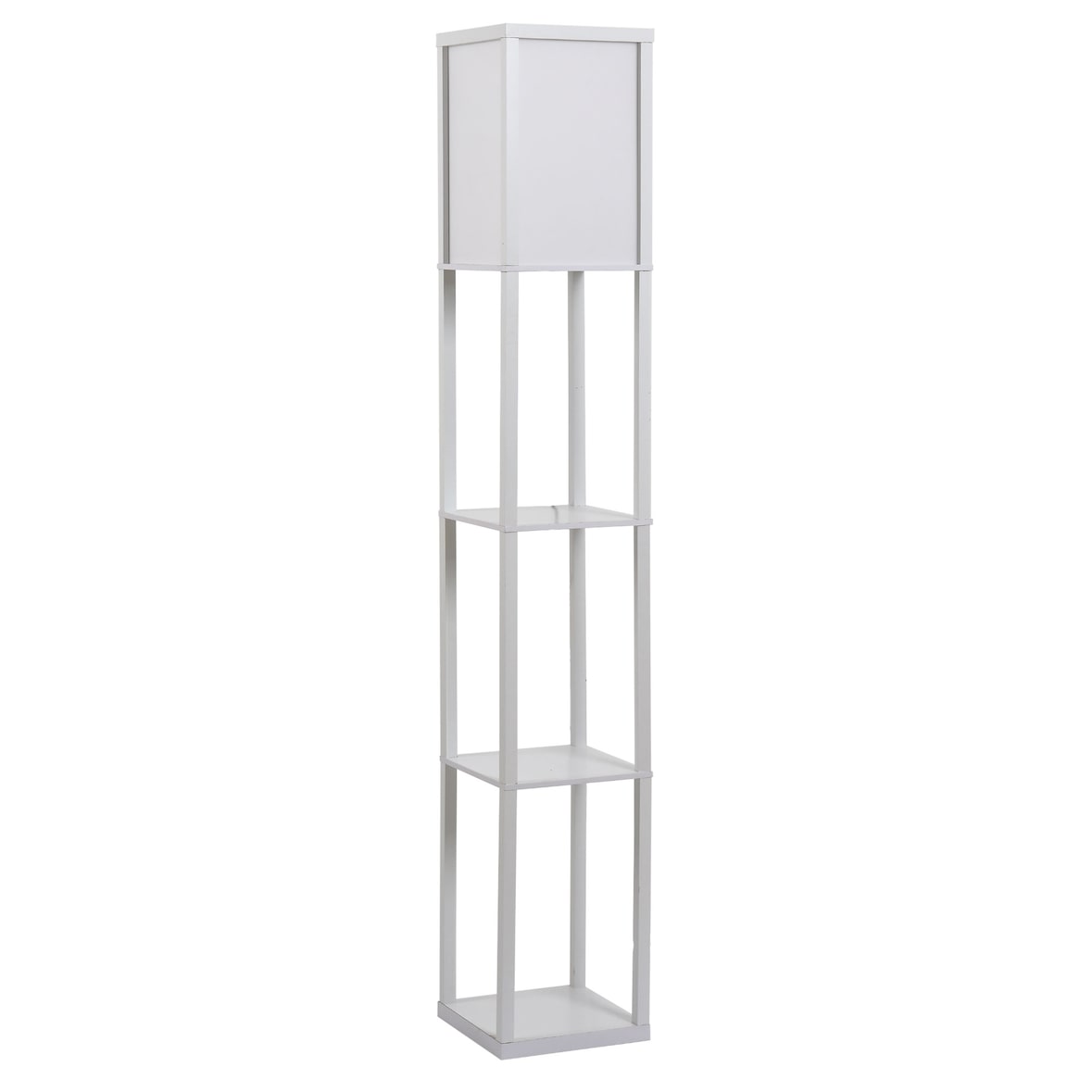 HOMCOM Candeeiro de Pé com 3 Prateleiras para Lâmpada E27 26x26x160cm Branco