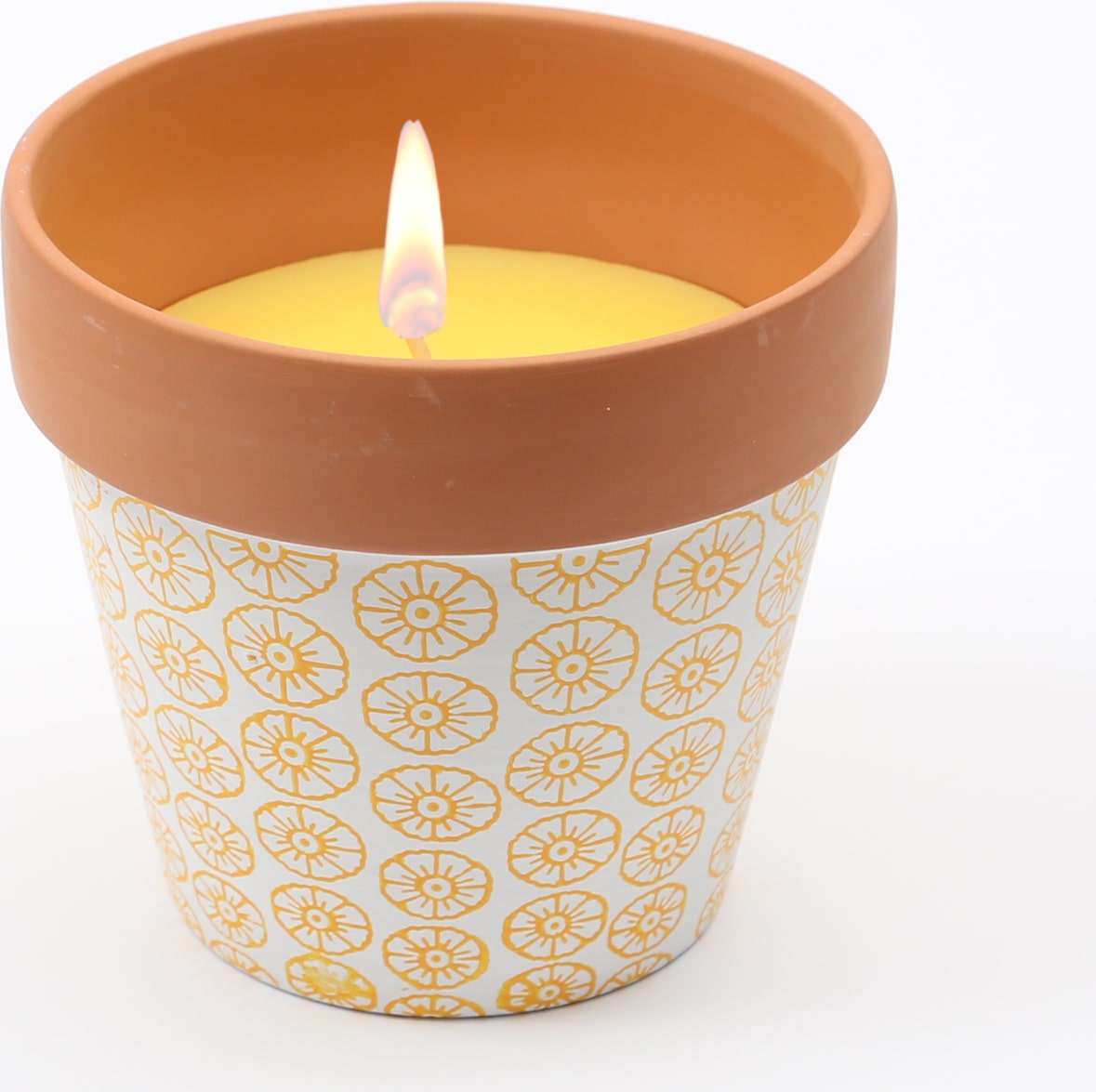 Duftkerze Citronella in Tontopf Terrakotta gelb