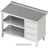 thumbnail of Stalgast Edelstahl Arbeitstisch mit Grund- und Zwischenboden, 2100x700x850 mm, mit 3er Schubladenblock links, ohne Aufkantung, verschweißt