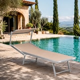 thumbnail of Lettino Prendisole Pieghevole Professionale in Alluminio e Tessuto Textilene Tettuccio Orientabile Parasole Sdraio Mare Spiaggia 182x60x38 cm Beige