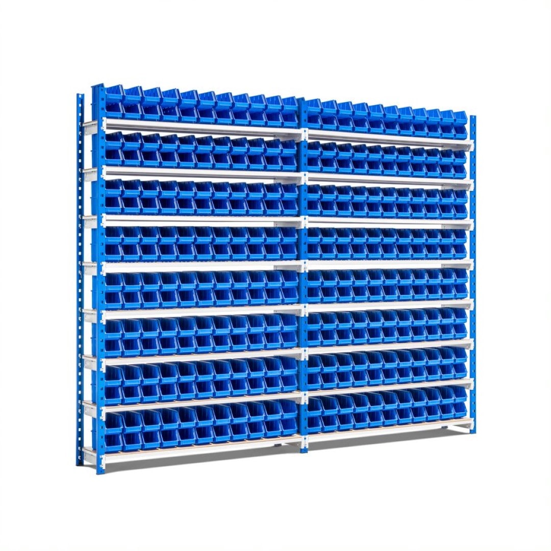 PROREGAL Fachbodenregal MAXIMUS mit 352x Sichtlagerboxen à 2L Fachlast 114kg Komplettregal HxBxT 200x250x30cm 8 Ebenen Lichtblau/Lichtgrau