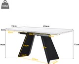 thumbnail of Ausziehbarer Esstisch MDF Metall Weiß+Schwarz 159x74x77 cm mit Marmoroptik Tischplatte, Schiebesystem mit Metallschienen, stabile Stahlbeine