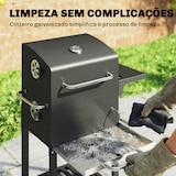 thumbnail of Outsunny Churrasqueira de Carvão Portátil com Grelha em Aço Inoxidável, Prateleira Lateral, Termómetro, Bandeja e Rodas, Preto