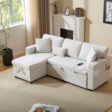 thumbnail of 3-Sitzer Schlafsofa Samtstoff 214x131x87 cm mit Ottomane, Bettfunktion, Stauraum, USB-Anschluss, Rollen, MDF-Rahmen, Beige, modern, komfortabel