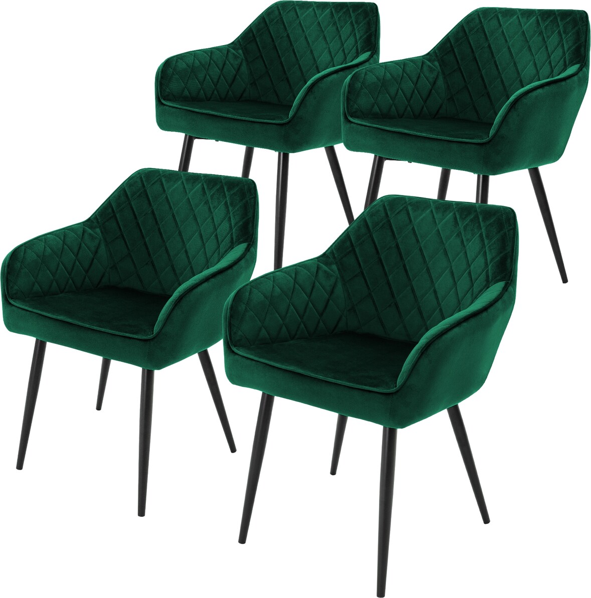 ML-Design – Esszimmerstühle 4er Set Dunkelgrün | Samtbezug, Armlehnen, Metallbeine, ergonomische Küchen- & Esszimmerstühle
