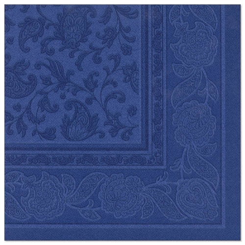 Serviettes "ROYAL Collection" pliage ¼ 40 cm x 40 cm bleu foncé "Ornaments"