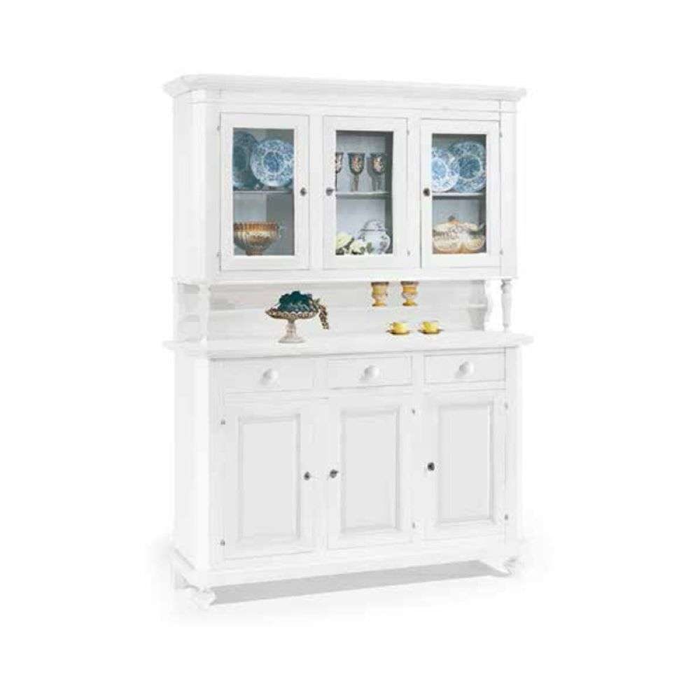 shopinnovativo -Cristalliera 6 ante 3 cassetti arte povera in legno massello e mdf con rifinitura in bianco 158x47x213 H