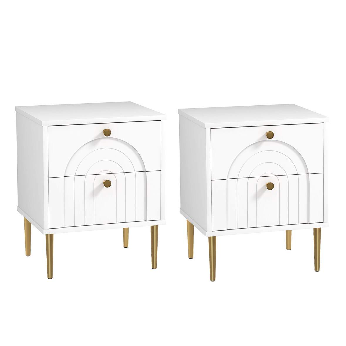 HOMCOM pack de 2 mesitas de noche mesillas de noche dormitorio con 2 cajones y patas de acero estilo moderno 40x35x50 cm blanco