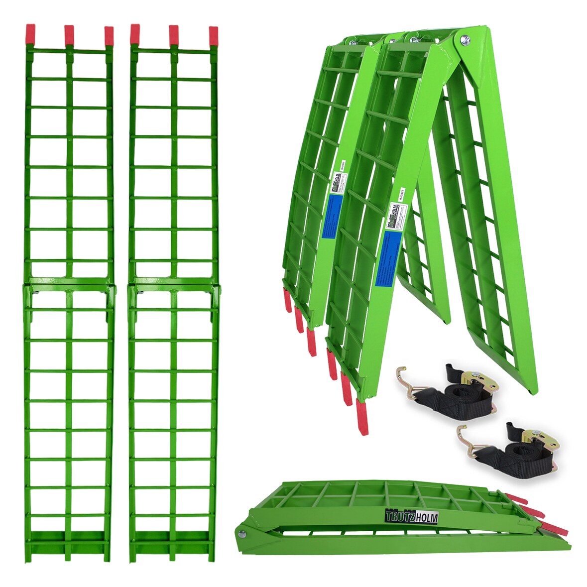 TRUTZHOLM 2 x Auffahrrampe klappbar 180 cm Traglast 680 kg Alu grün geriffelte Einzelstäbe Verladerampe