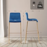 thumbnail of Sgabello da bar Hoover in velluto con struttura a quattro gambe oro blu