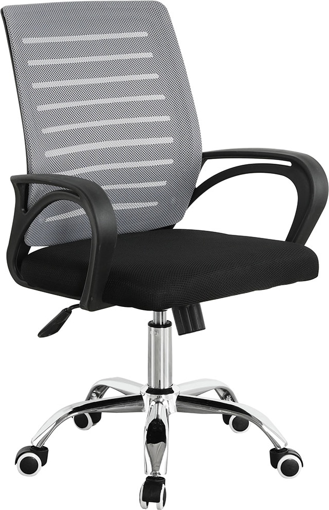 Silla de oficina con asiento en símil piel color gris. Modelo Emma