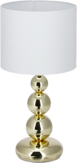 thumbnail of Relaxdays Tischlampe Gold, runder Lampenschirm, originelles Design, E27, Nachttischlampe, HxD: 50 x 25 cm, weiß/gold