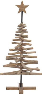 Ein rustikaler Baum aus Treibholz mit einem Stern.