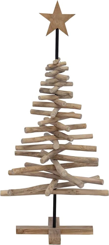 Ein rustikaler Baum aus Treibholz mit einem Stern.