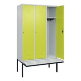 thumbnail of C+P Spind Classic PLUS, Kunststoff schwebende Sitzbank, 3 Abteile, HxBxT 212x120x82cm, Zylinderschloss, Hellgrau/Clowngrün von PROREGAL