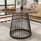 thumbnail of Esstisch rund 80x80x76 cm Walnuss+Schwarz MDF Tischplatte Metallbeine mit verstellbaren Füßen, stabiler Küchentisch für Esszimmer Wohnzimmer Büro